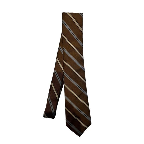 Gian Marco di Sigma Tie, Mens 100% silk brown and gold striped VTG - Picture 1 of 5
